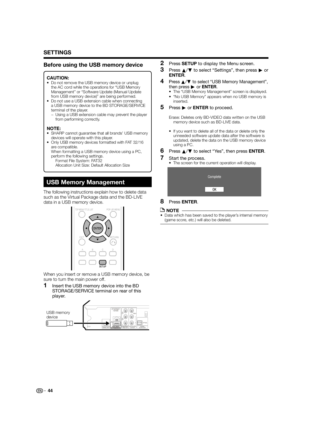 Sharp BD-HP24U(A) operation manual USB Memory Management, Before using the USB memory device 