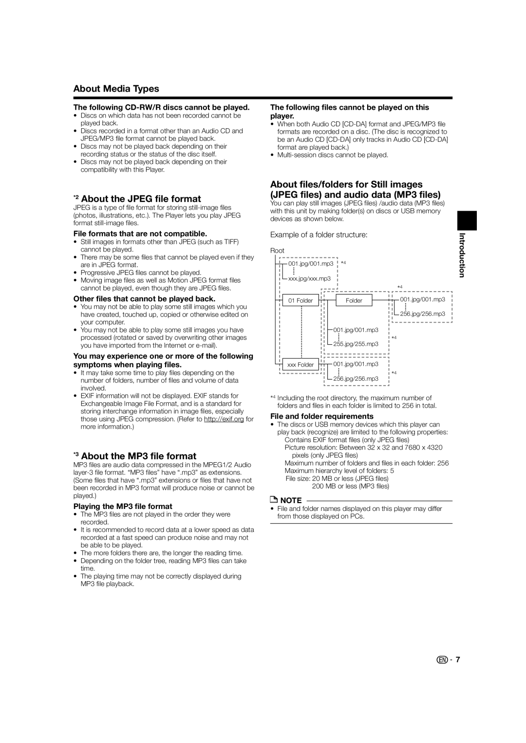 Sharp BD-HP24U(A) operation manual About Media Types, About the Jpeg file format, About the MP3 file format 