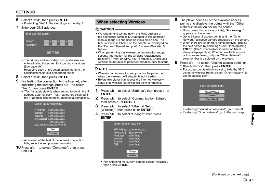 Sharp BD-HP25U operation manual When selecting Wireless 