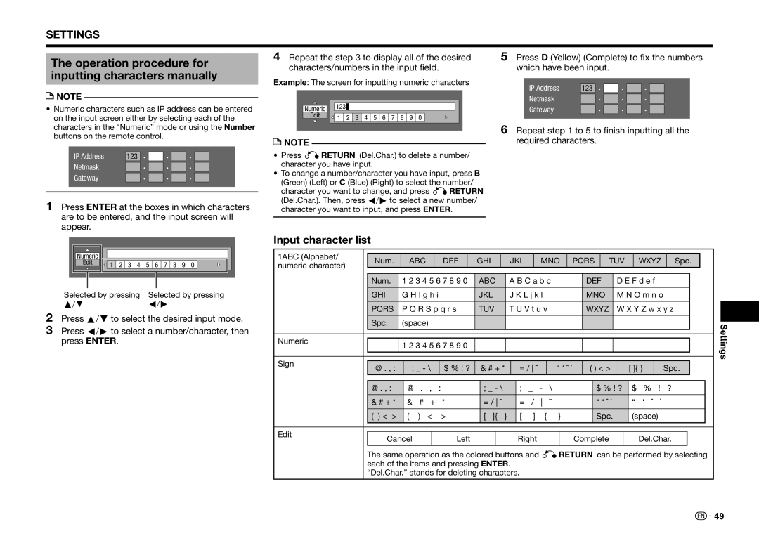 Sharp BD-HP25U operation manual Operation procedure for inputting characters manually, Input character list 