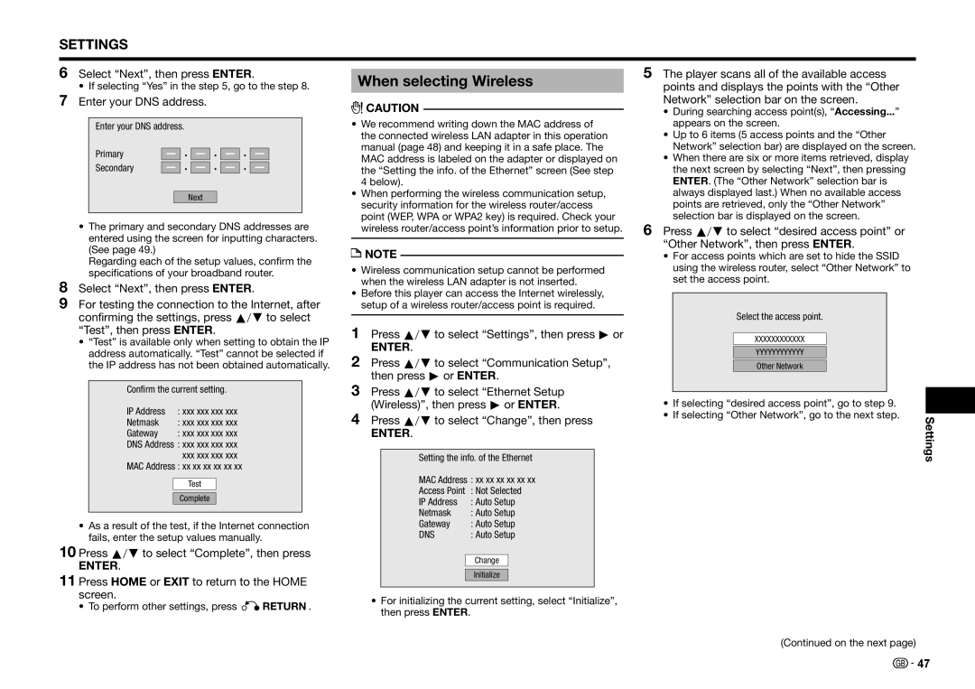 Sharp BD-HP35S operation manual When selecting Wireless 