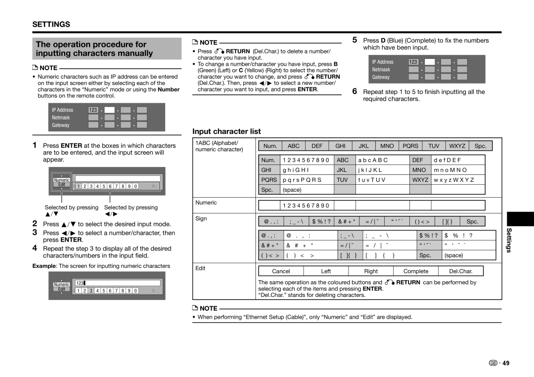 Sharp BD-HP35S operation manual Operation procedure for inputting characters manually, Input character list 