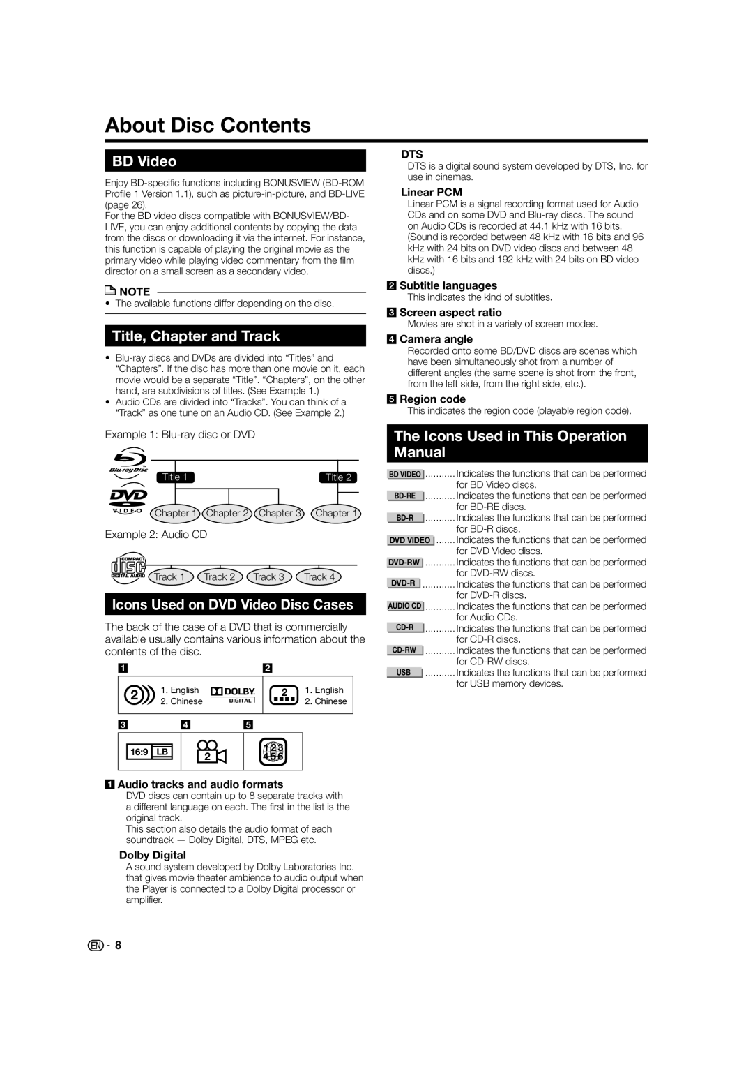 Sharp BD-HP52U operation manual About Disc Contents 