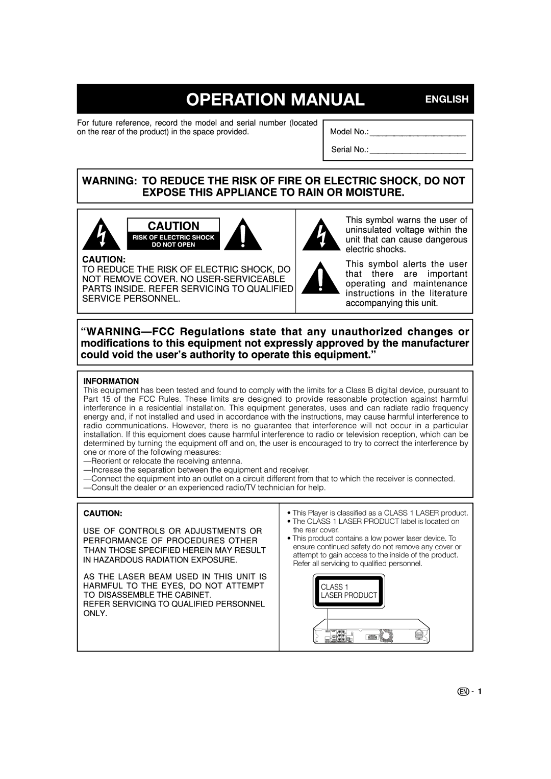 Sharp BD-HP52U operation manual English 