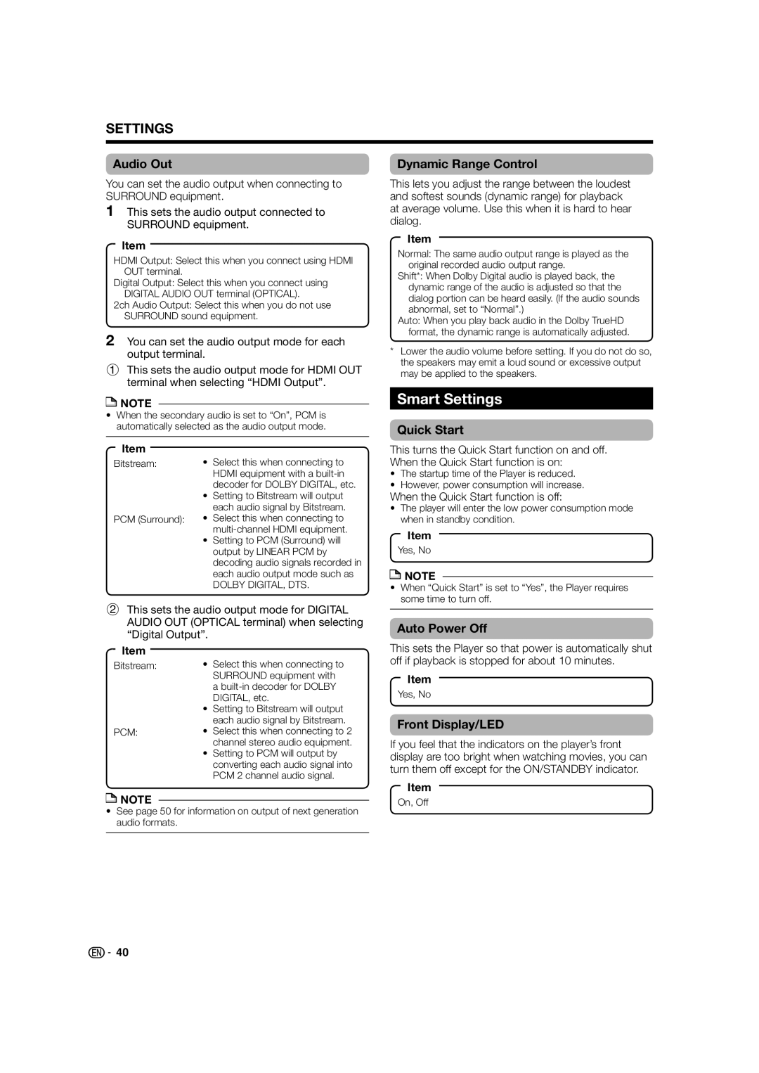 Sharp BD-HP52U operation manual Smart Settings 