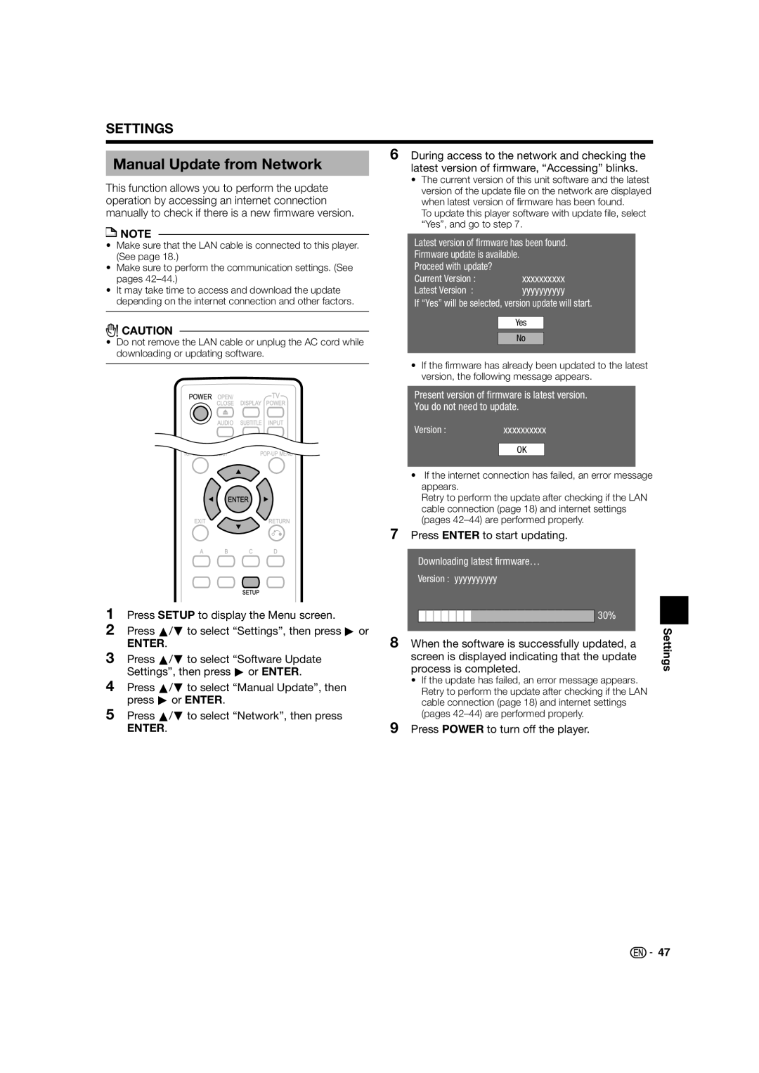 Sharp BD-HP52U operation manual Manual Update from Network 