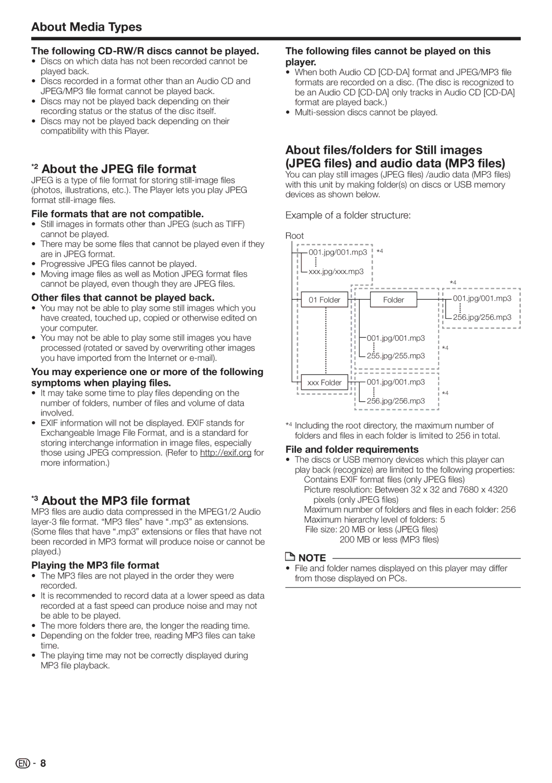 Sharp TINSEA548WJQZ, BD-HP70U, 10P03-CH-NG About Media Types, About the Jpeg file format, About the MP3 file format 