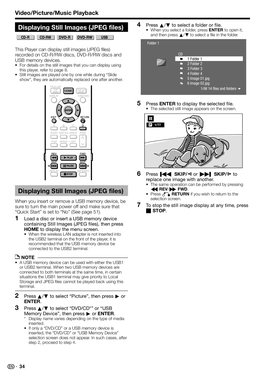 Sharp BD-HP70U, TINSEA548WJQZ, 10P03-CH-NG operation manual Displaying Still Images Jpeg files 