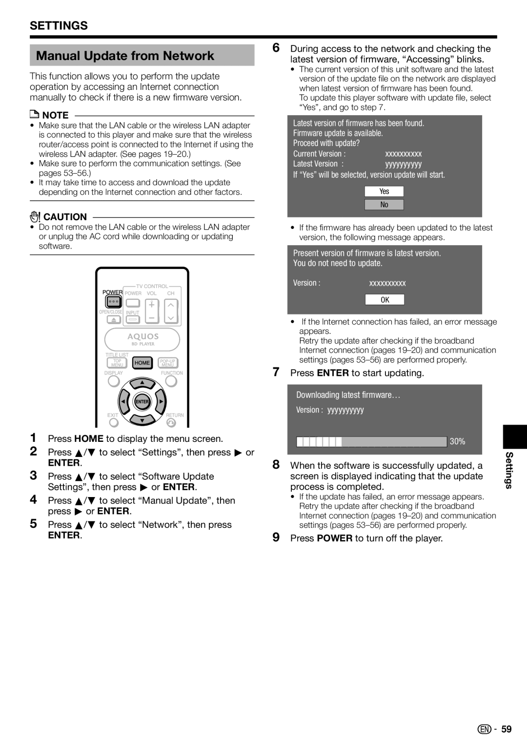 Sharp TINSEA548WJQZ, BD-HP70U, 10P03-CH-NG operation manual Manual Update from Network 