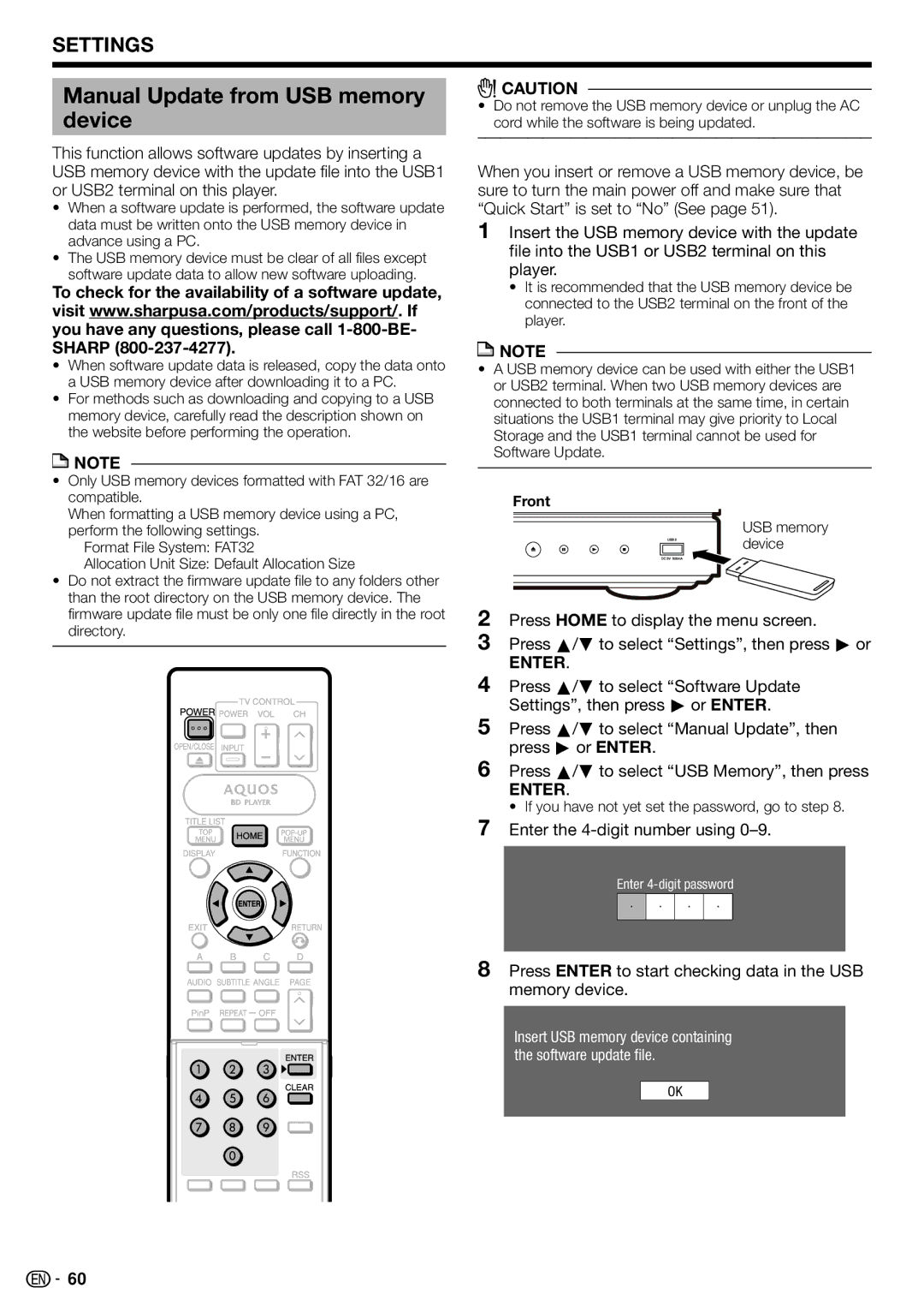 Sharp 10P03-CH-NG, BD-HP70U Manual Update from USB memory, Device, You have any questions, please call 1-800-BE Sharp 