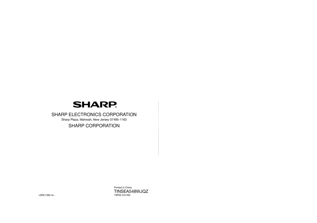 Sharp BD-HP70U, TINSEA548WJQZ, 10P03-CH-NG operation manual Sharp Electronics Corporation 