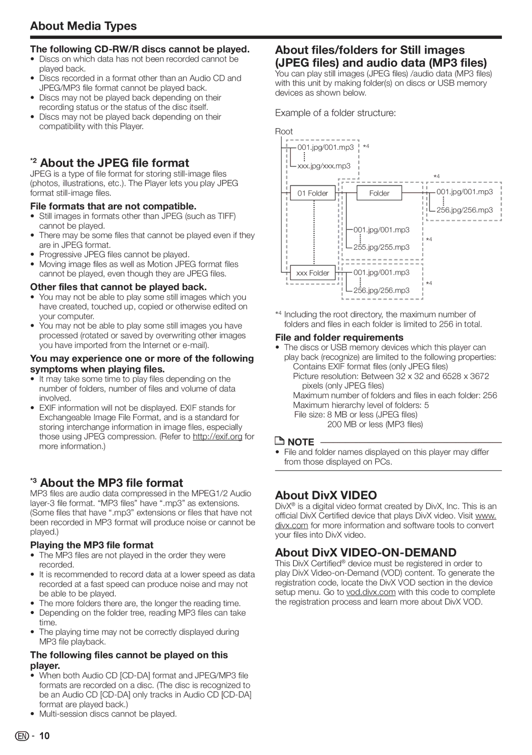 Sharp BD-HP80U operation manual About Media Types, About the Jpeg file format, About the MP3 file format 