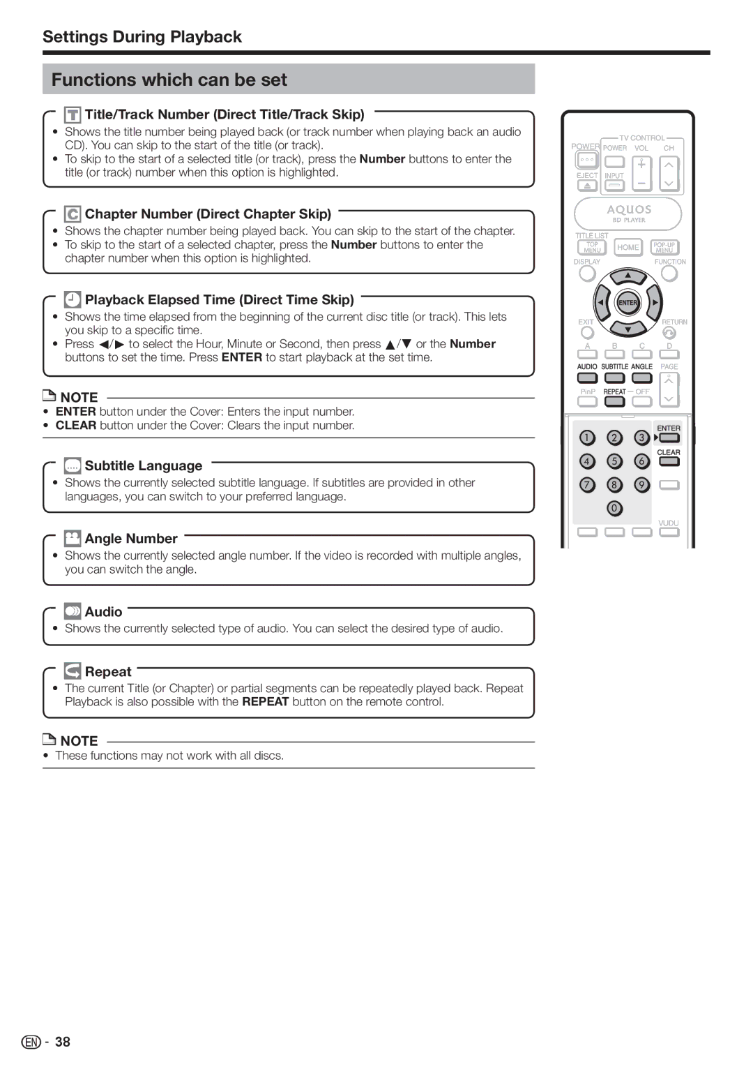 Sharp BD-HP80U operation manual Functions which can be set, Settings During Playback 