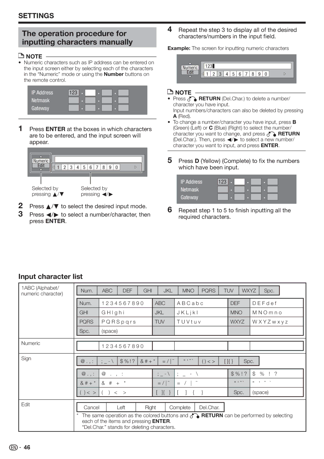 Sharp BD-HP80U operation manual Inputting characters manually, Input character list 