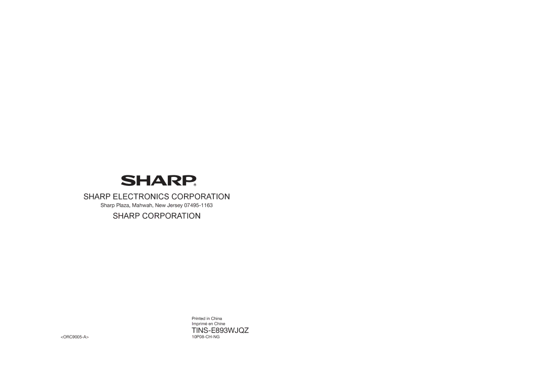 Sharp BD-HP80U operation manual Sharp Electronics Corporation 