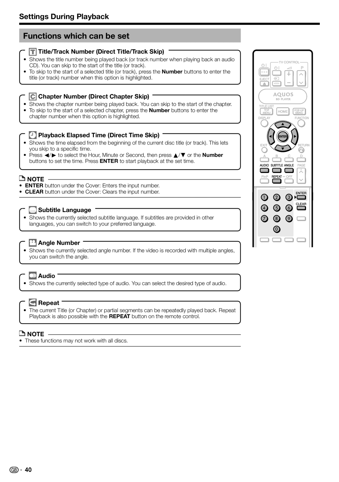 Sharp BD-HP90S operation manual Functions which can be set, Settings During Playback 