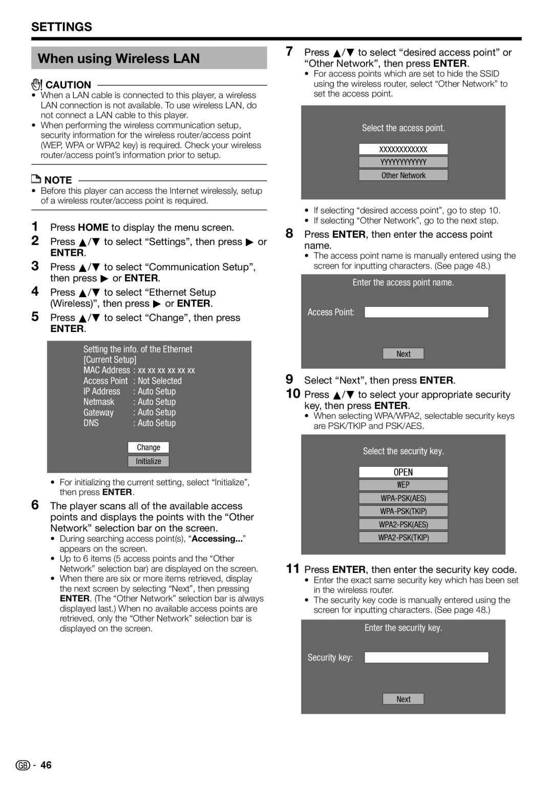 Sharp BD-HP90S operation manual When using Wireless LAN 