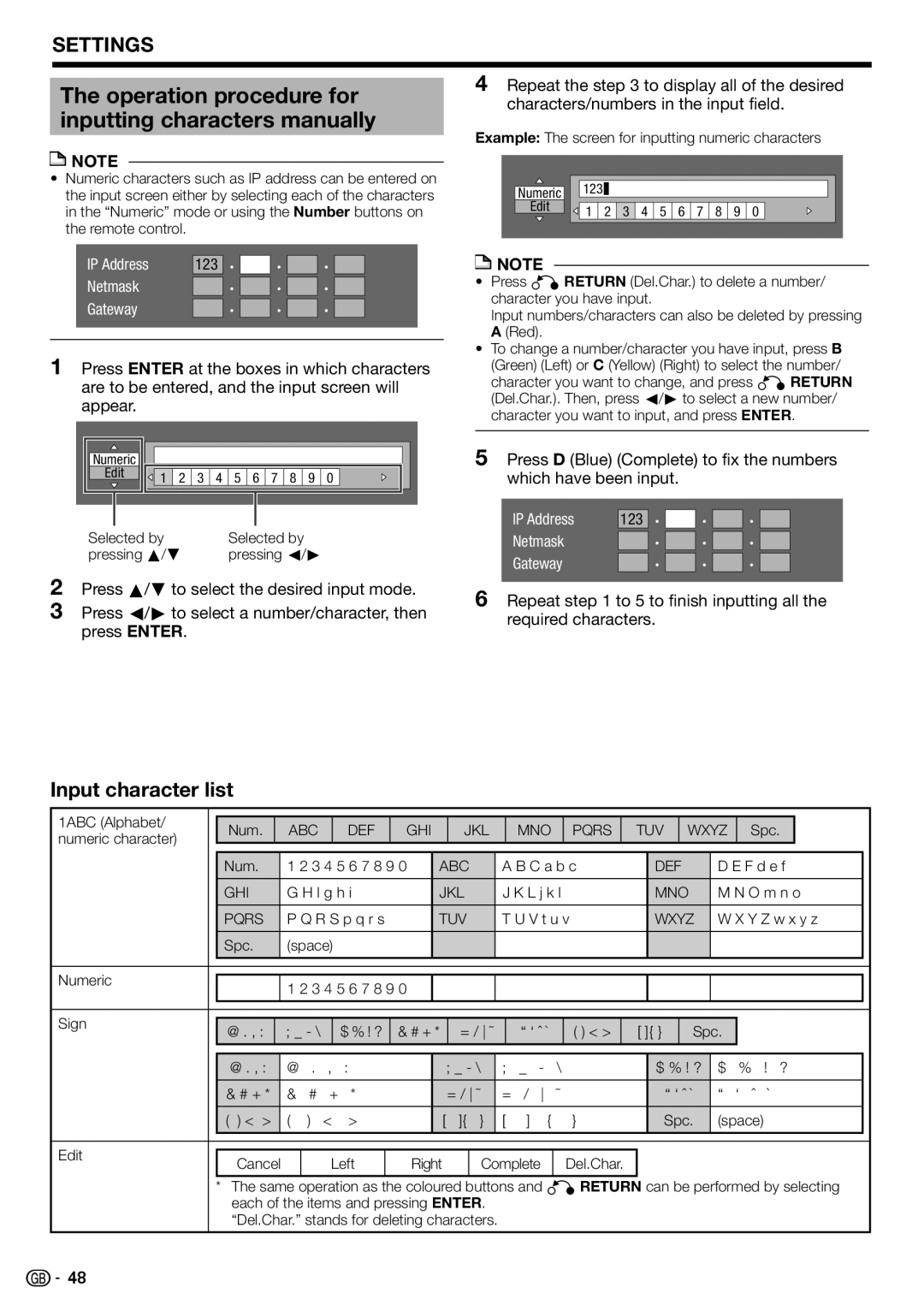 Sharp BD-HP90S operation manual Inputting characters manually, Input character list 