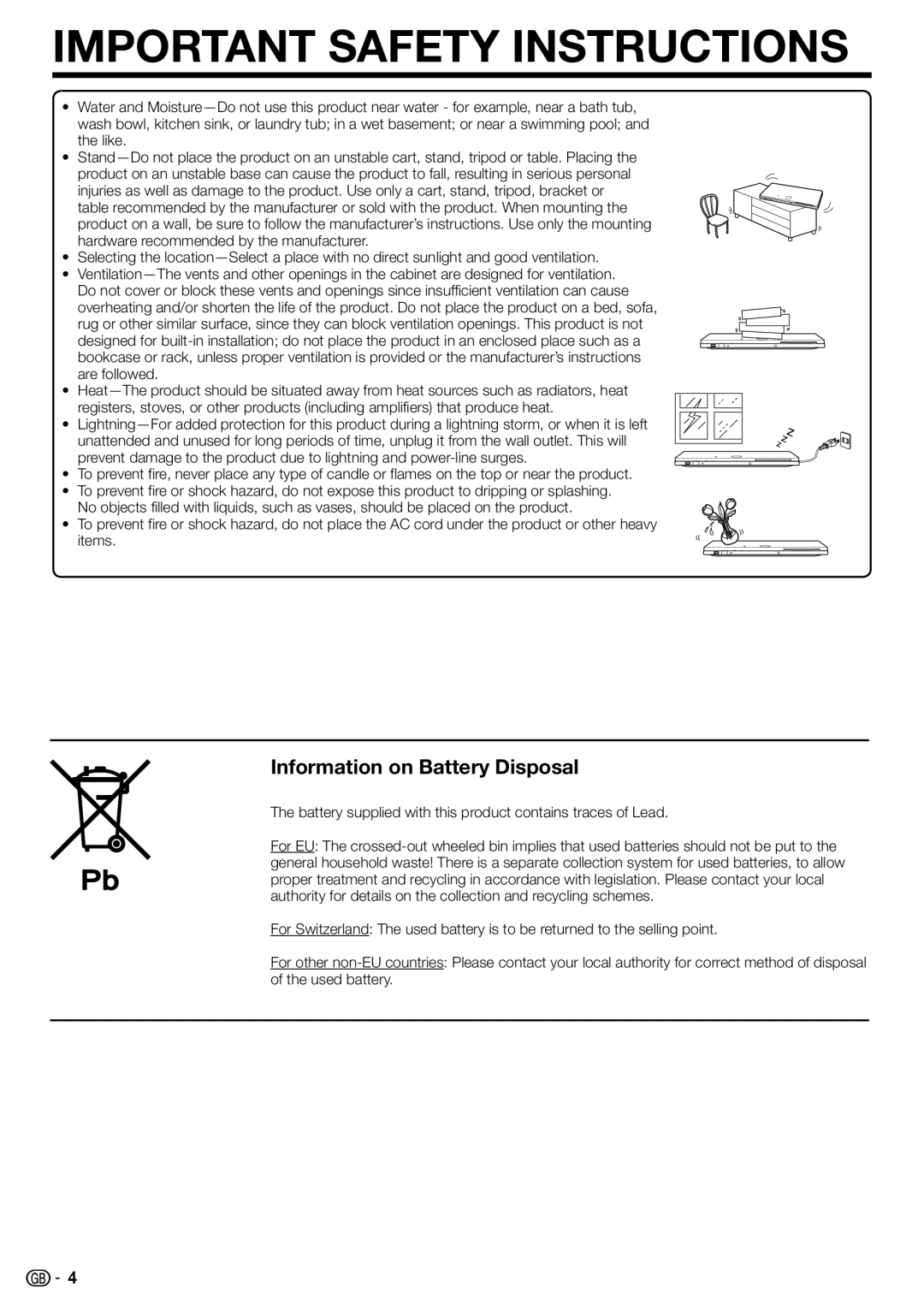 Sharp BD-HP90S operation manual Information on Battery Disposal, Battery supplied with this product contains traces of Lead 