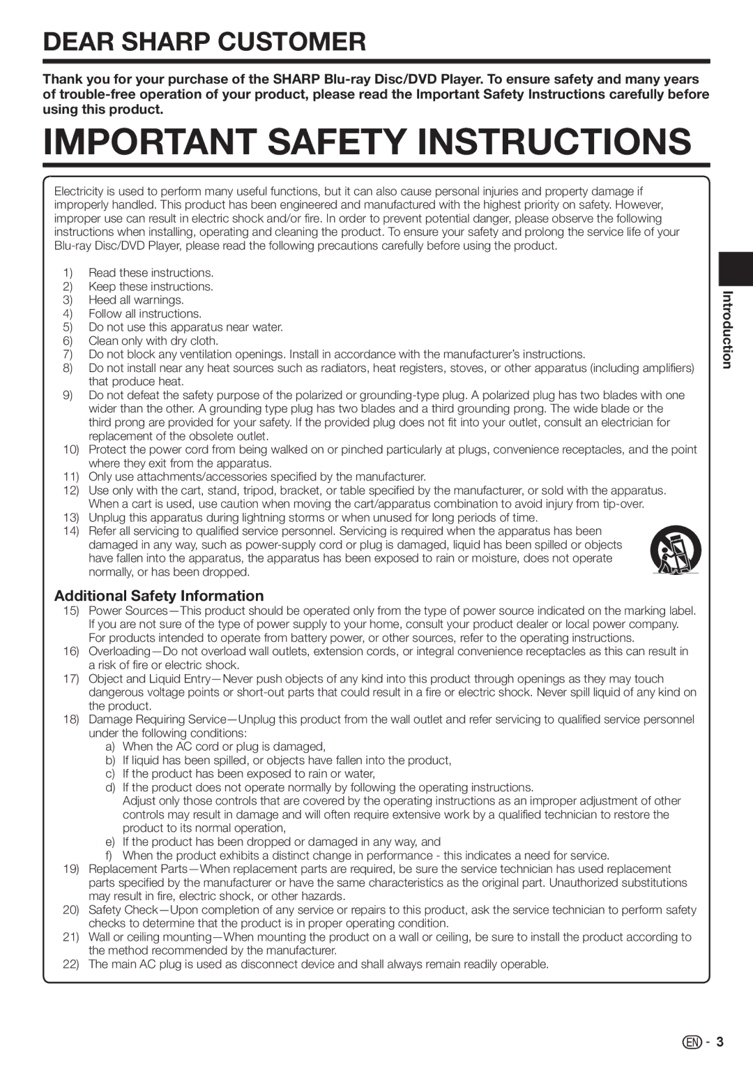 Sharp BD-HP90U operation manual Additional Safety Information, Introduction 