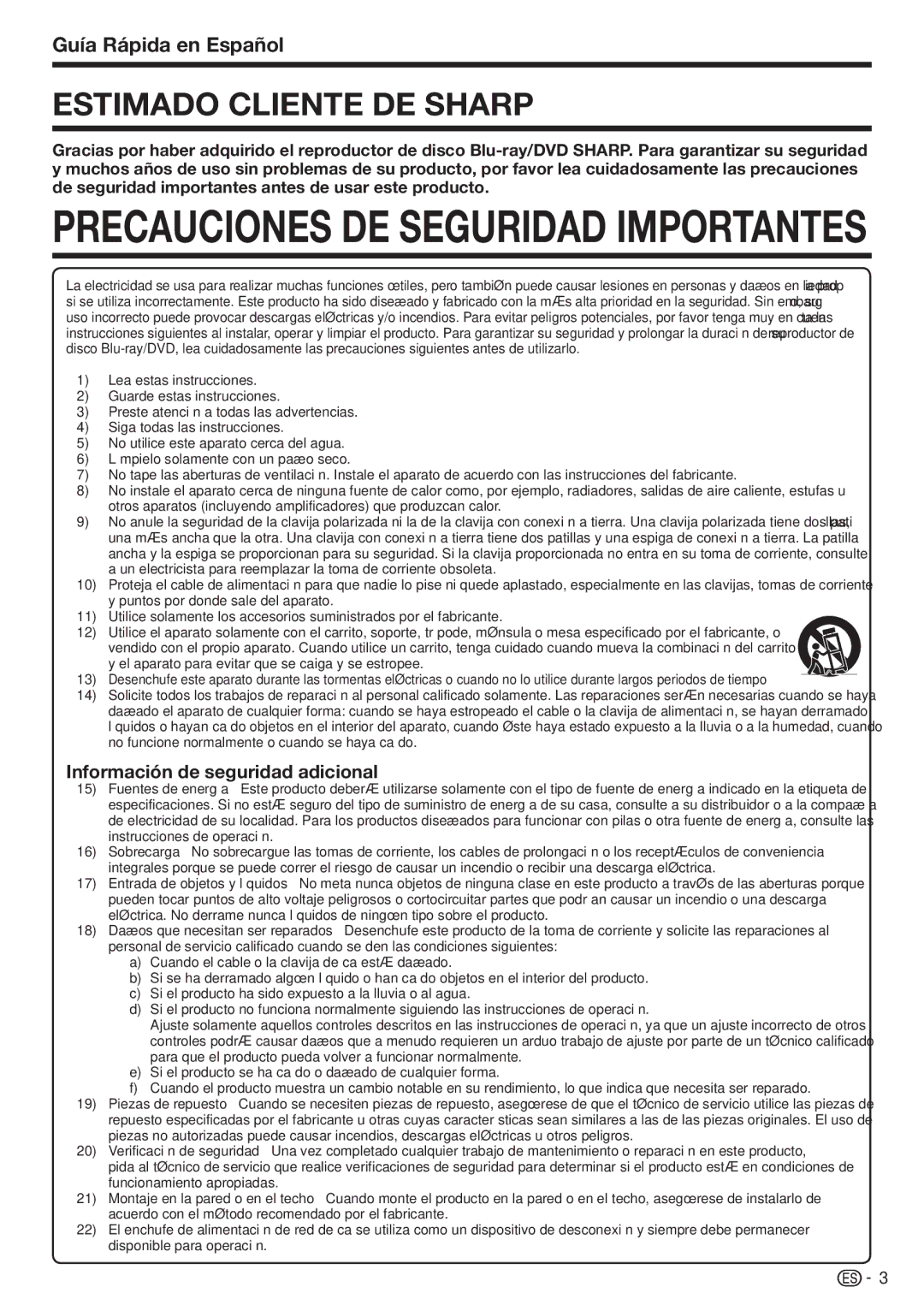 Sharp BD-HP90U operation manual Estimado Cliente DE Sharp, Información de seguridad adicional 