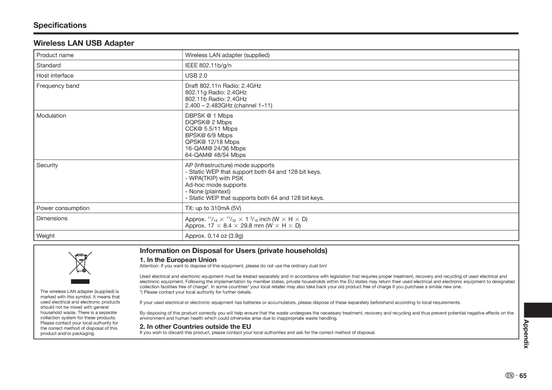 Sharp BD-HP75U Information on Disposal for Users private households, European Union, Other Countries outside the EU 