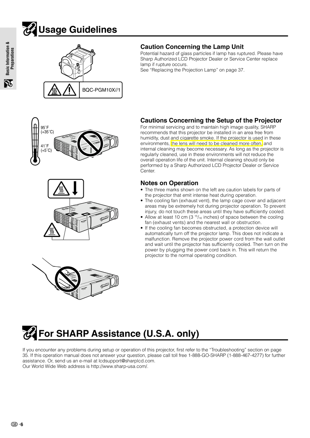 Sharp BQC-PGM10X//1 operation manual Usage Guidelines, For Sharp Assistance U.S.A. only 