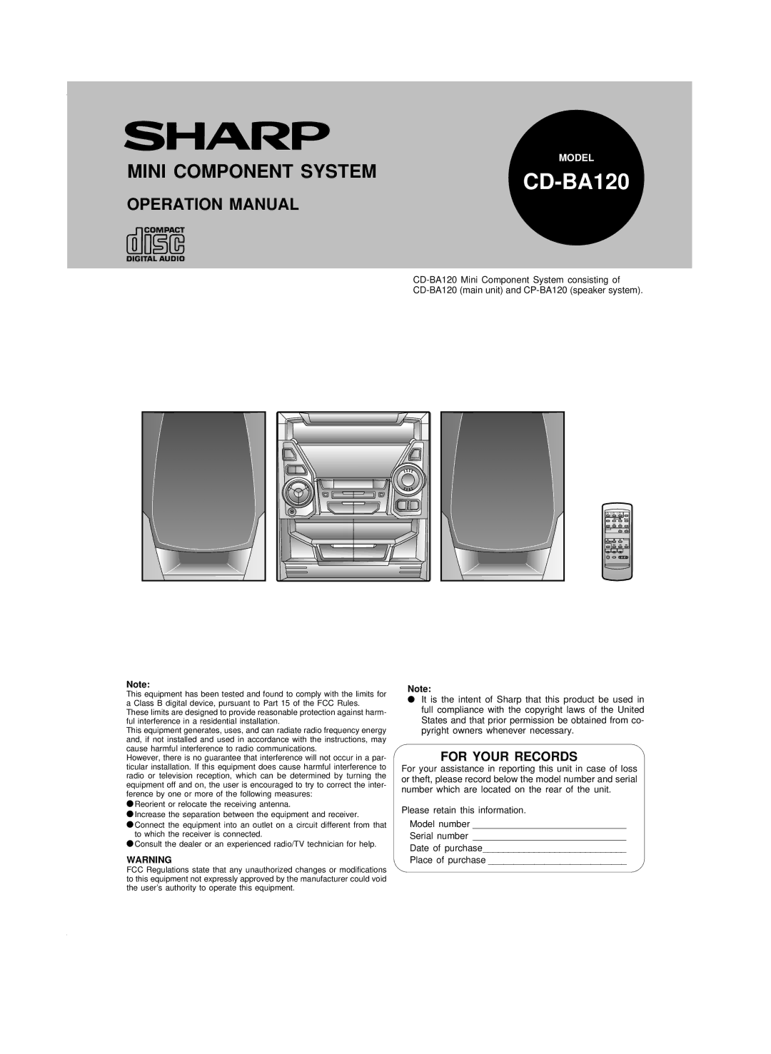 Sharp CD-BA120 operation manual 