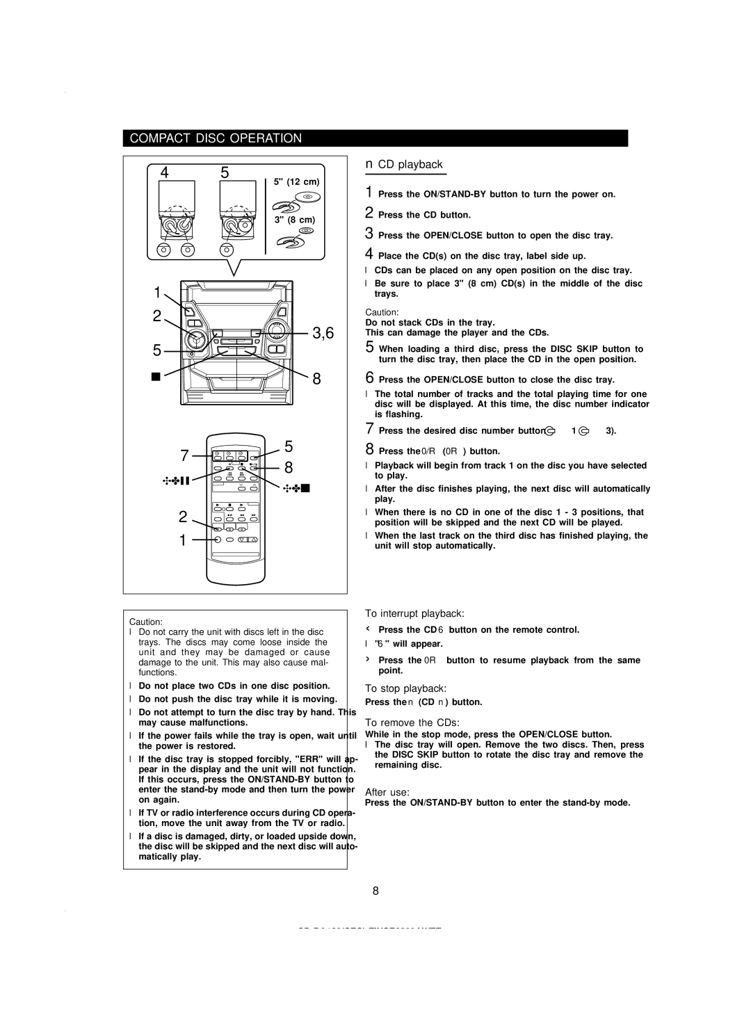 Sharp CD-BA120 operation manual Compact Disc Operation, CD playback 