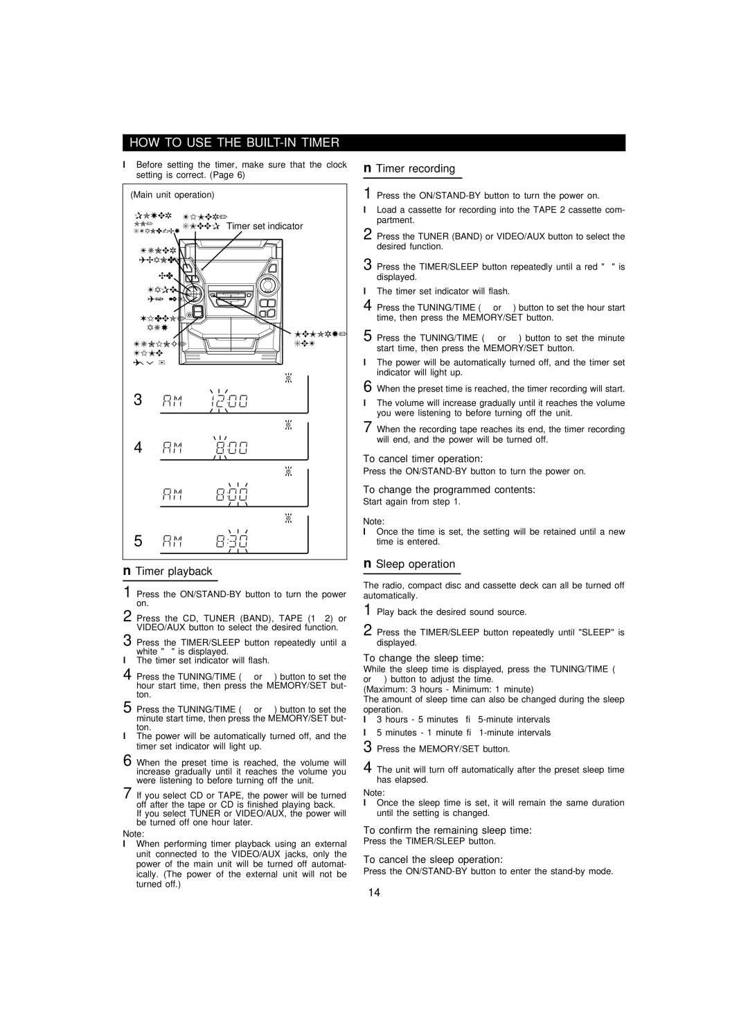 Sharp CP-BA150, CD-BA150 operation manual HOW to USE the BUILT-IN Timer, Timer playback, Timer recording, Sleep operation 