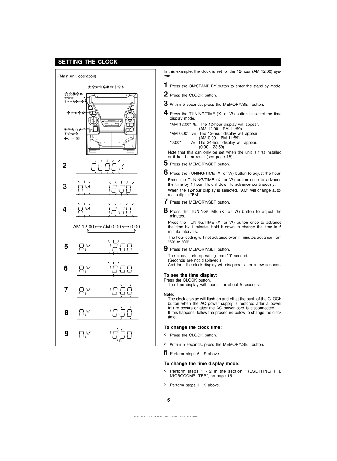 Sharp CP-BA150 Setting the Clock, To see the time display, To change the clock time, To change the time display mode 