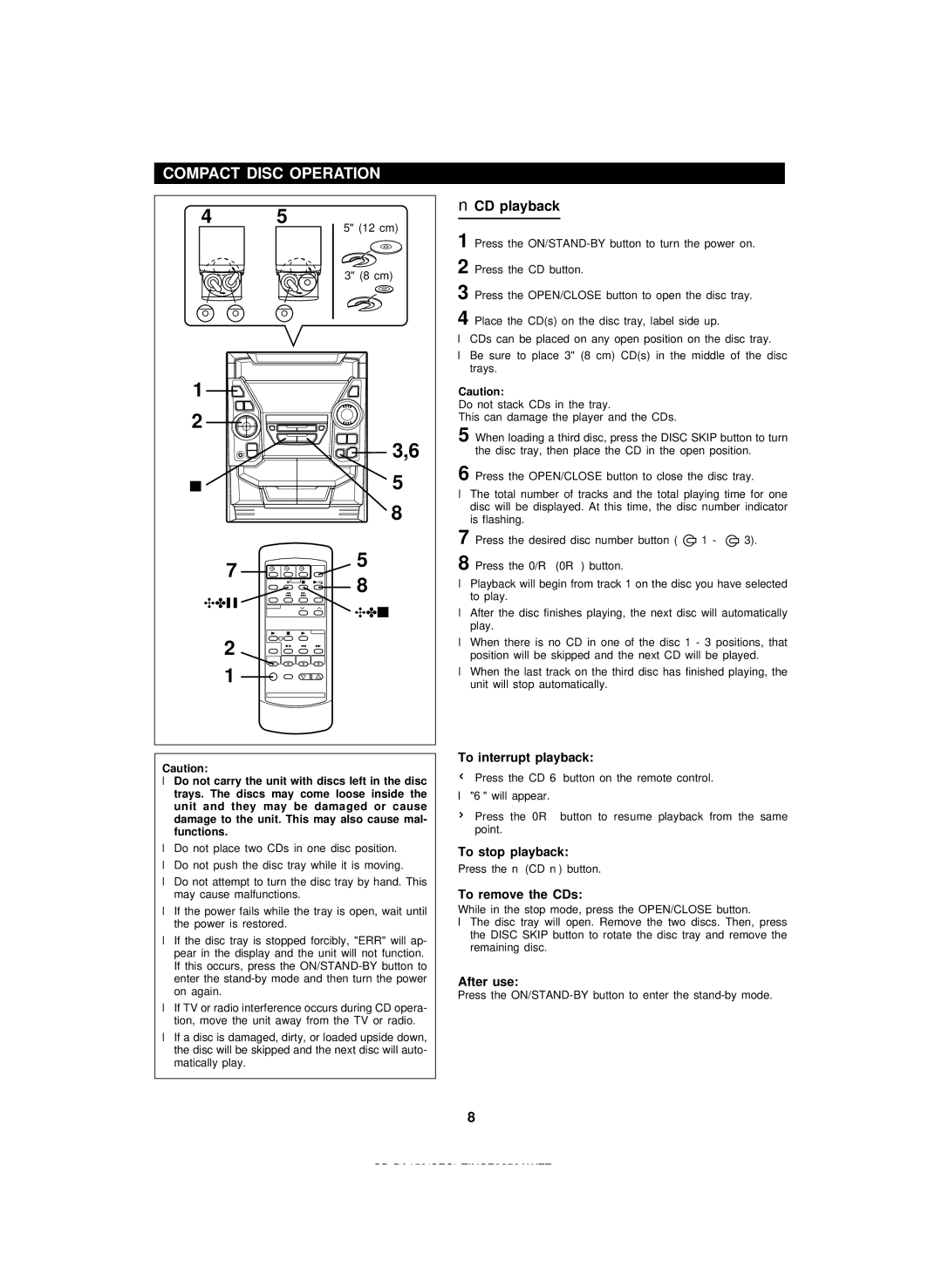 Sharp CP-BA150, CD-BA150 operation manual Compact Disc Operation, CD playback 