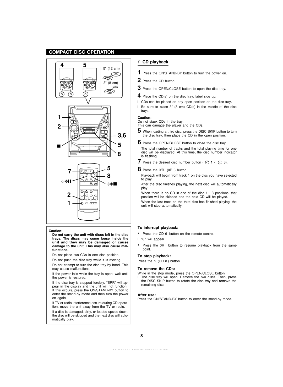 Sharp CD-BA1600 operation manual Compact Disc Operation, CD playback 