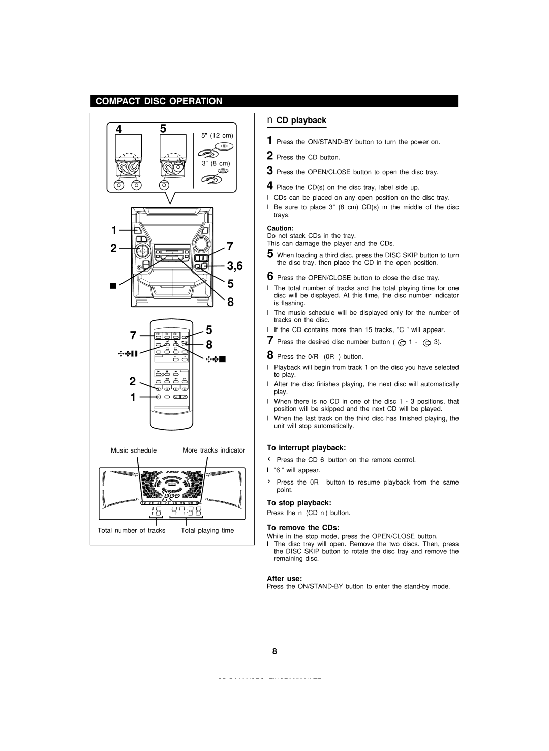 Sharp CD-BA200 operation manual Compact Disc Operation, CD playback 