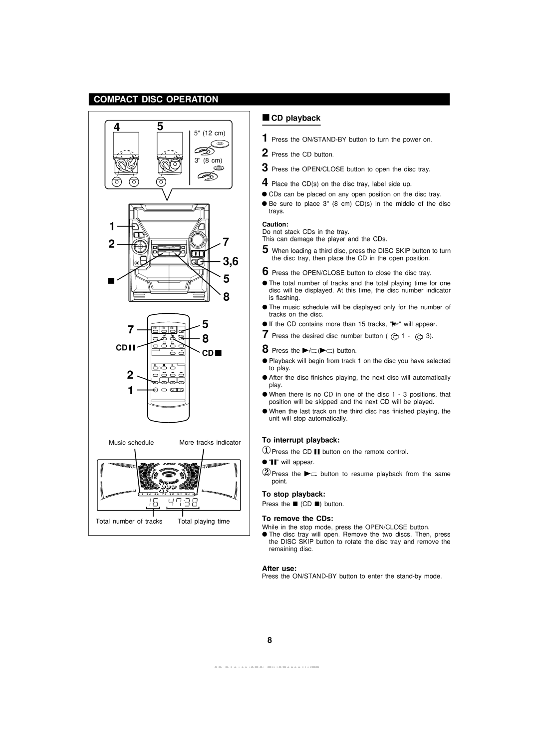 Sharp CD-BA2100 operation manual Compact Disc Operation, CD playback 