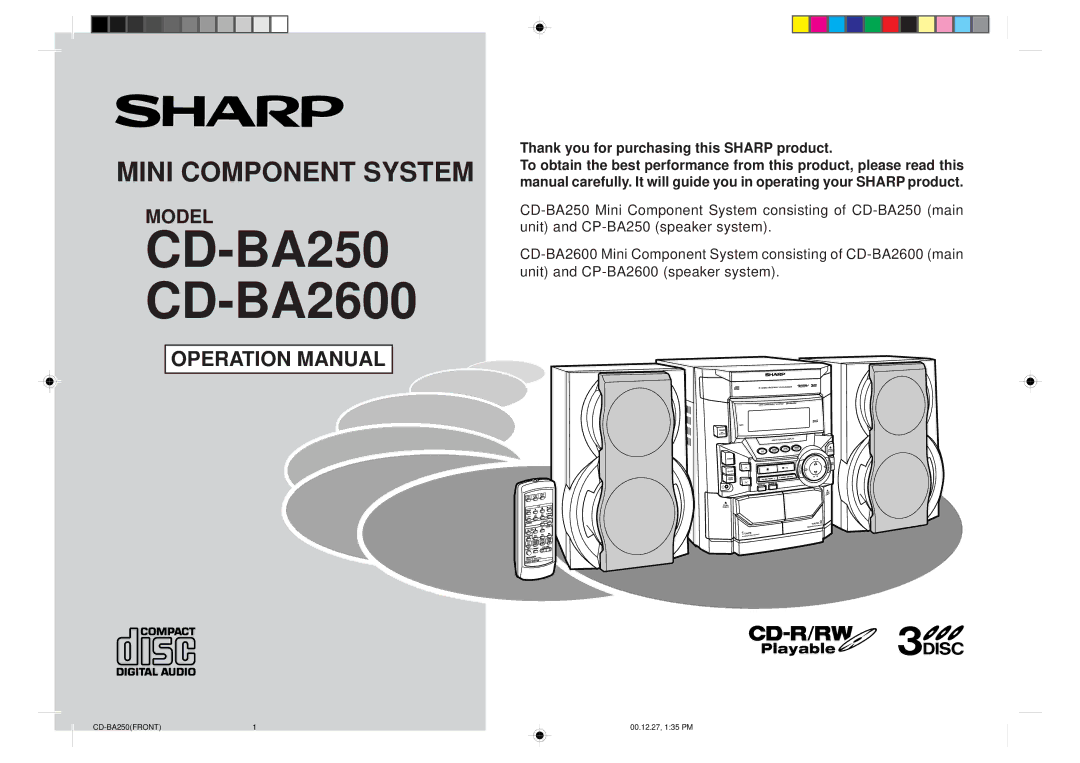 Sharp operation manual CD-BA250 CD-BA2600 