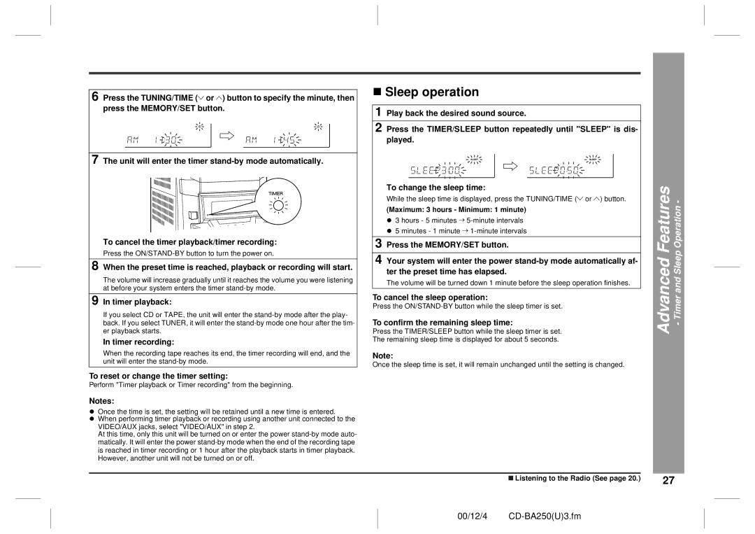 Sharp CD-BA2600, CD-BA250 operation manual „ Sleep operation 