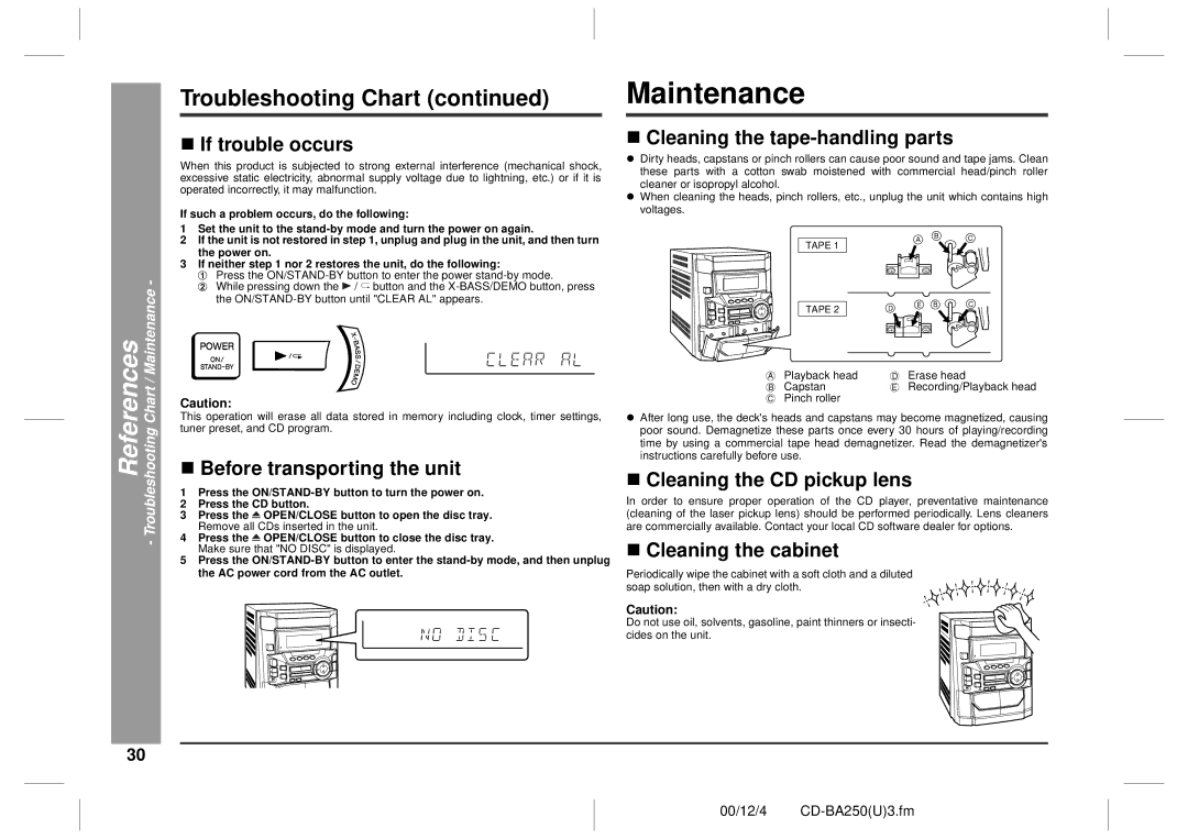 Sharp CD-BA250, CD-BA2600 operation manual Maintenance, References 