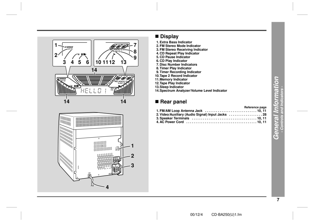 Sharp CD-BA2600, CD-BA250 operation manual 10 11 1414 „ Display, „ Rear panel 