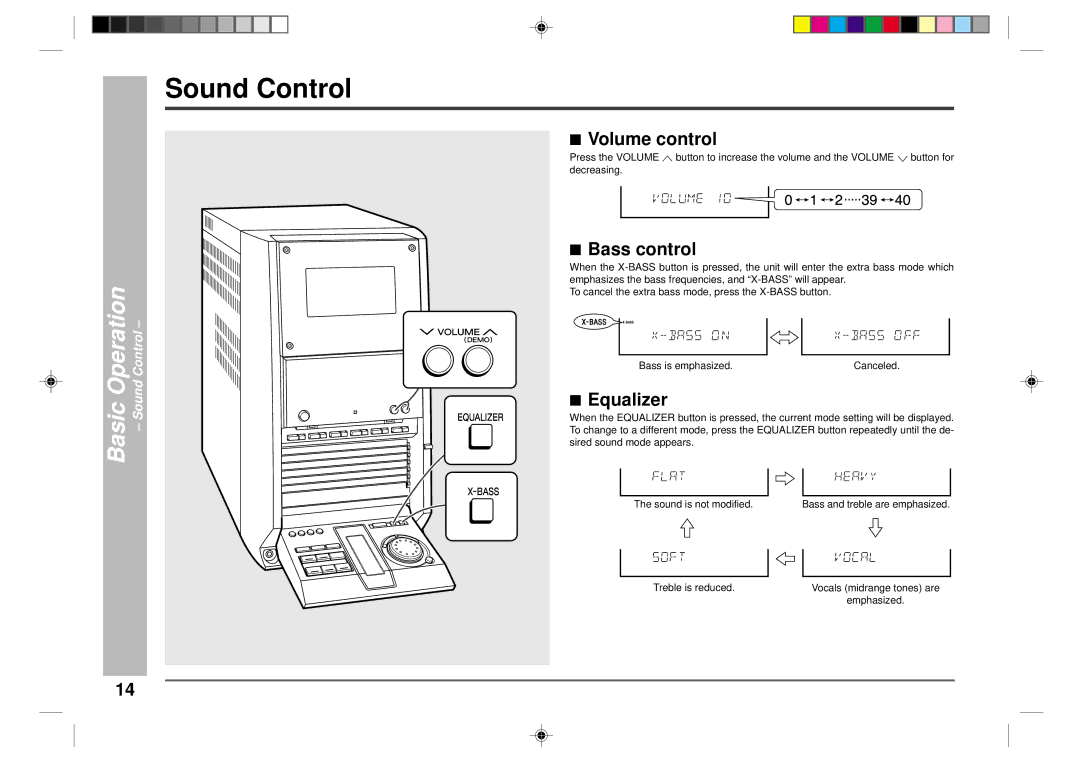 Sharp CD-CH1500 operation manual Sound Control, Bass control, Equalizer 