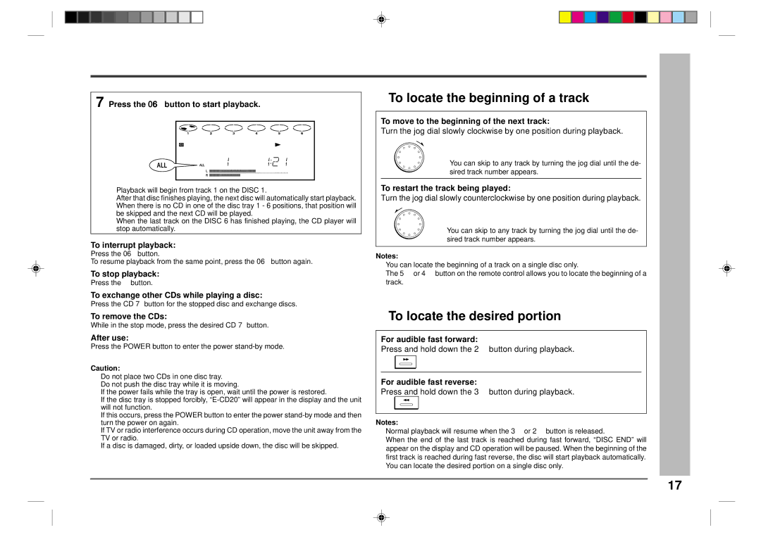 Sharp CD-CH1500 operation manual To locate the beginning of a track, To locate the desired portion 