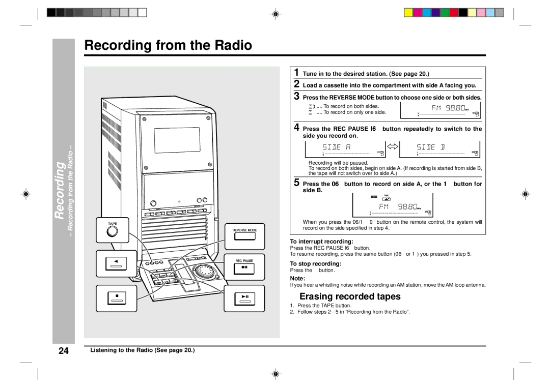 Sharp CD-CH1500 Recording from the Radio, Erasing recorded tapes, To interrupt recording, Listening to the Radio See 