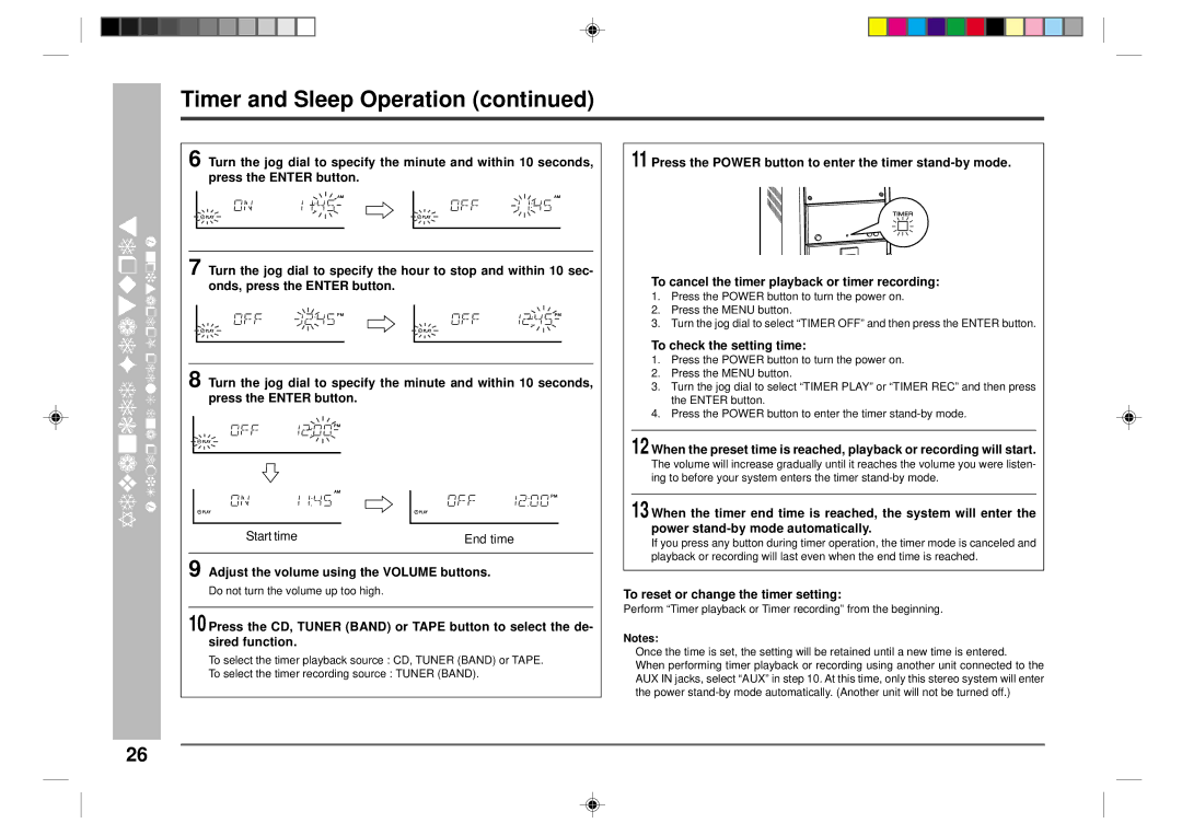 Sharp CD-CH1500 To check the setting time, When the timer end time is reached, the system will enter, Sired function 