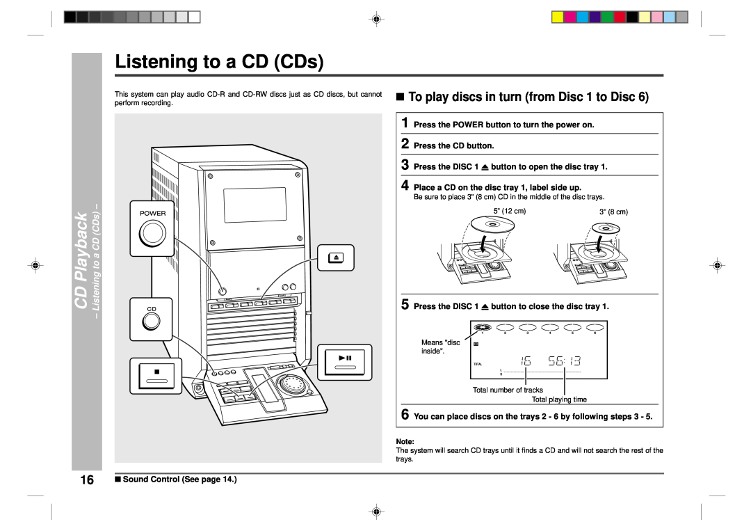 Sharp CD-CH1500 operation manual Listening to a CD CDs, CD Playback, To play discs in turn from Disc 1 to Disc 