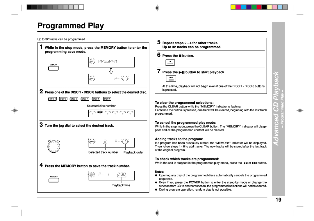 Sharp CD-CH1500 operation manual Programmed Play, Advanced CD Playback 