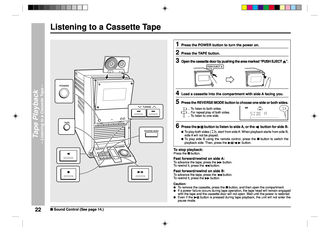 Sharp CD-CH1500 operation manual Listening to a Cassette Tape, Tape Playback 