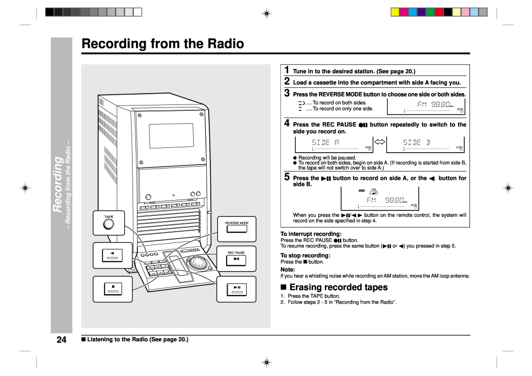 Sharp CD-CH1500 operation manual Recording from the Radio, Erasing recorded tapes 