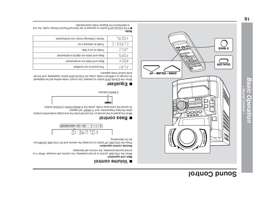 Sharp CD-DD4500 operation manual Bass control, Equalizer, Basic Operation Sound Control 