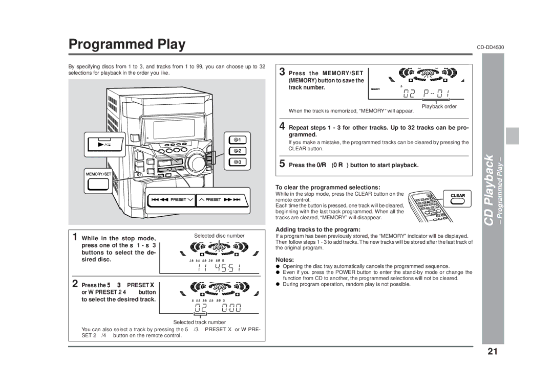 Sharp CD-DD4500 operation manual CD Playback Programmed Play 