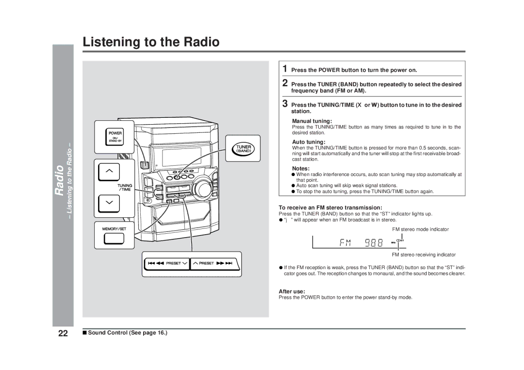 Sharp CD-DD4500 operation manual Radio Listening to the Radio, Auto tuning, To receive an FM stereo transmission 